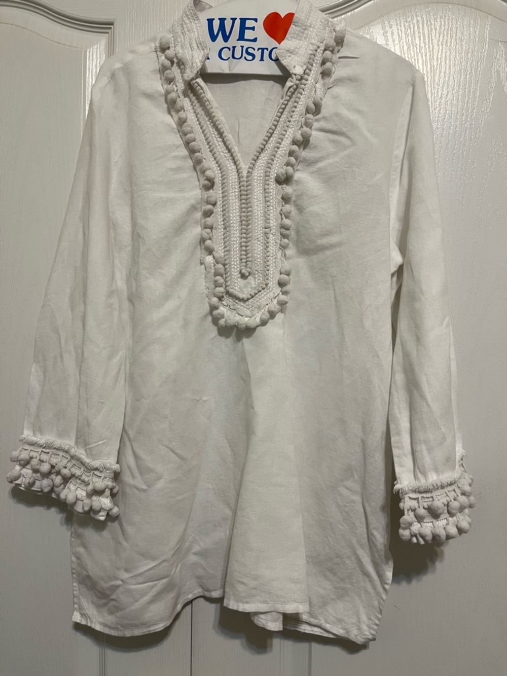 Chico's White Pom-Pom Trim V-Neck Tunic - Picture 4 of 7